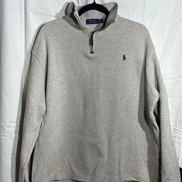 Polo Ralph Lauren Sweater Beige Pullover Quarter Zip Sweatshirt Pony Mens XL - Picture 2 of 6
